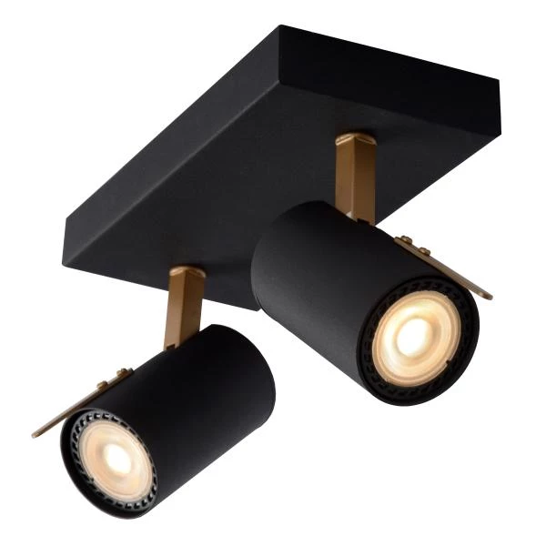 Lucide GRONY - Spot plafond - LED Dim to warm - GU10 - 2x5W 2200K/3000K - Noir - détail 2